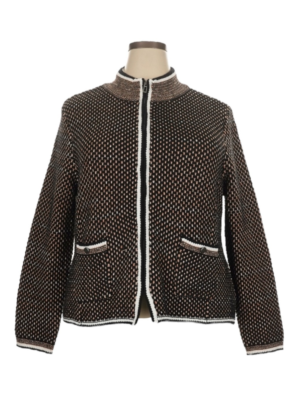 NIC+ZOE XXL Textured Zip Knit Cardigan Jacket Neutral Multi NWT Pockets